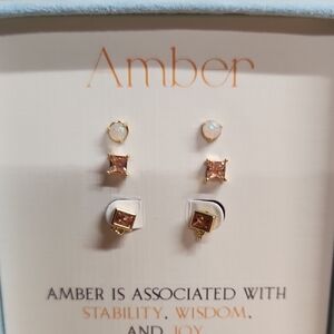 Gold-Tone Pink Cubic Zirconia 3 Pair Earring Set